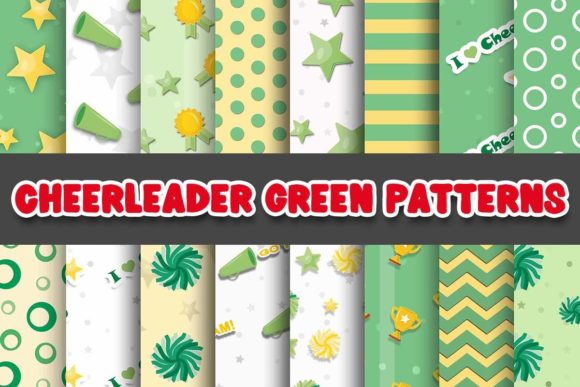 Cheerleader Green Digital Patterns Paper: Elevate Your Designs with 16 Vibrant Backgrounds