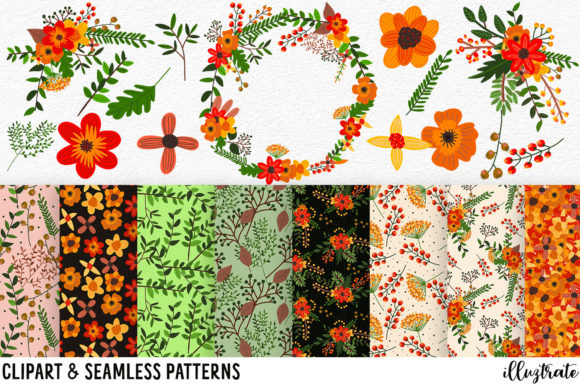 Flower Clipart and Seamless Patterns