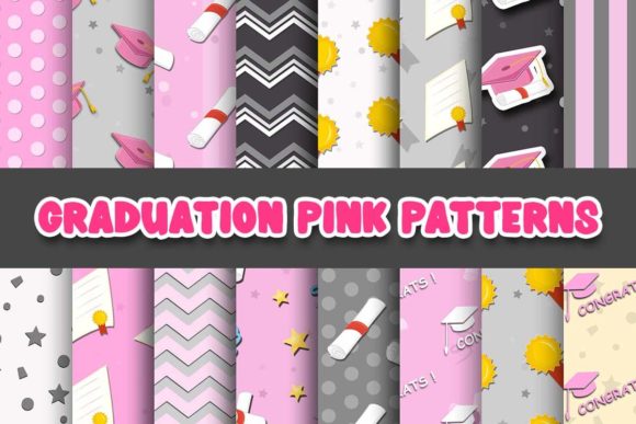 Graduation Pink Digital Papers Patterns for Creative Projects