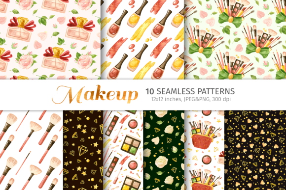 Makeup Watercolor Seamless Patterns for Creative Branding and Design
