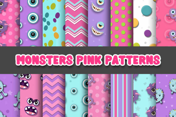 Monsters Pink Digital Papers Patterns