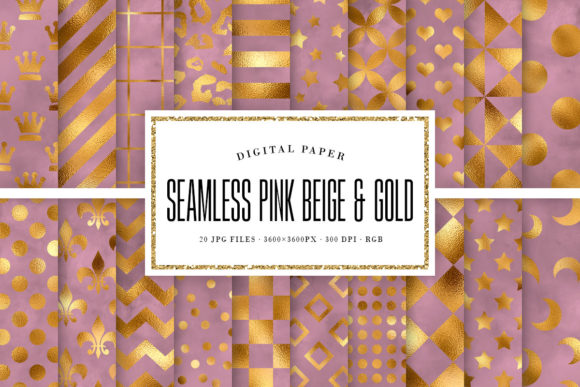 Pink Beige and Gold Seamless Patterns