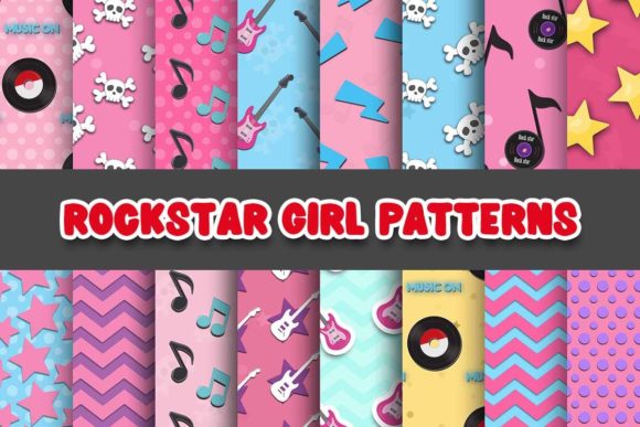 Rockstar Girl Digital Papers Patterns: 16 Edgy Backgrounds for Bold Creative Projects