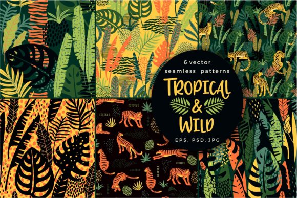 Tropical Wild: 6 Seamless Patterns for Bold Design