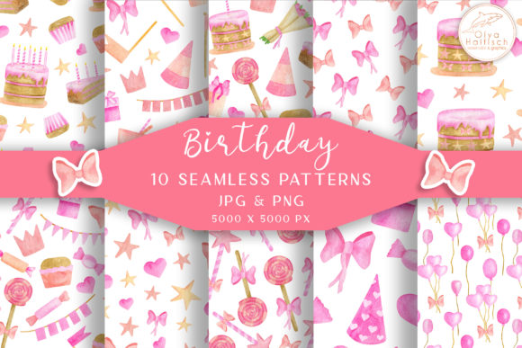 Watercolor Birthday Seamless Patterns