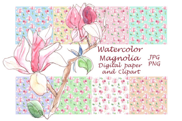 Watercolor Magnolia Patterns and Clipart: Elevate Your Creative Projects with Blooming Spring Magnolia Digital Art